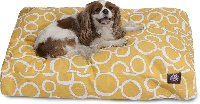Majestic Pet Rectangle Shredded Memory Foam Dog Bed Washable Non Slip Comfy Pet Bed Dog Crate Bed with Removable Washable Cover Dog Kennel Bed - 27x20 S - Fusion - Yellow