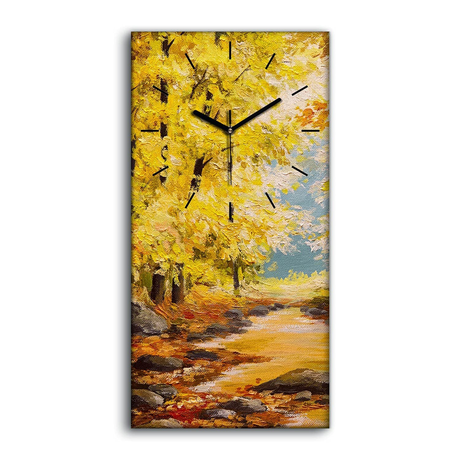 Horloge sur Toile 30x60cm Mécanisme Silencieux Continu Image Art Moderne Forêt d'Automne