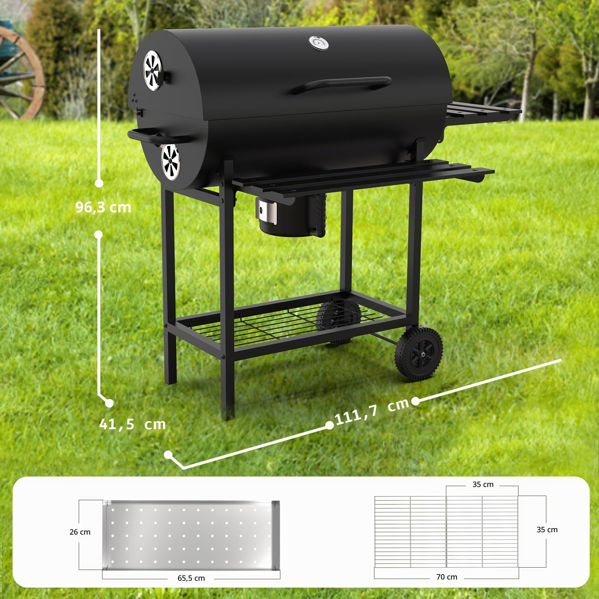 DEWINNER Barbecue a Carbone di Legno XXL con Griglia di Cottura XXL con Due Ripiani, Pinza per Carne alla Griglia, Sfiato Regolabile, Guanti Anti-Bruciore