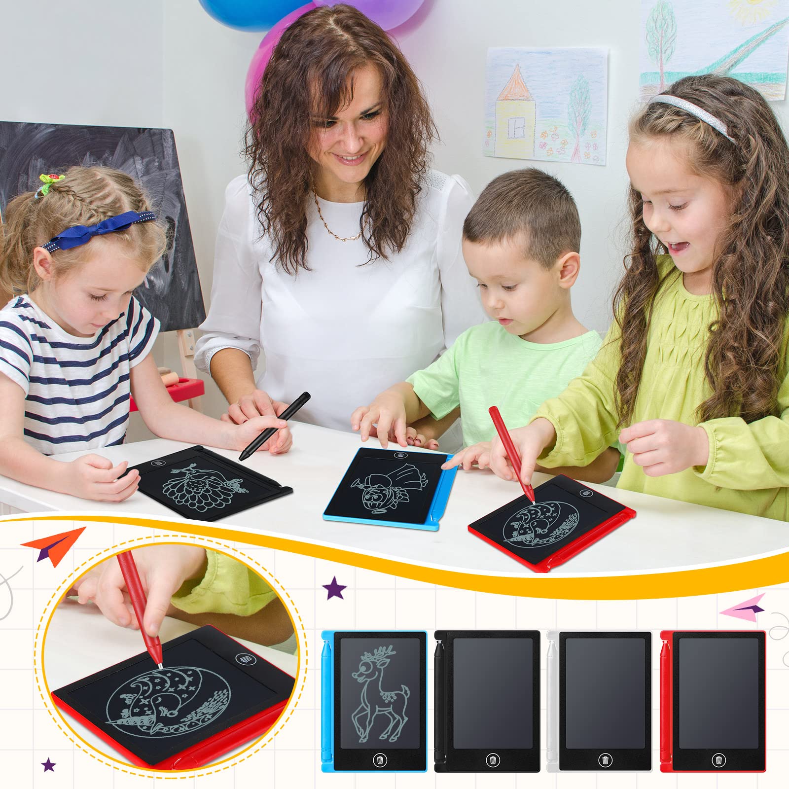 16 tabletas de escritura LCD de 4.5 pulgadas para niños, tablero electrónico de garabatos, tableta de dibujo colorida, almohadilla de escritura borrable a granel, regalo de aprendizaje 6