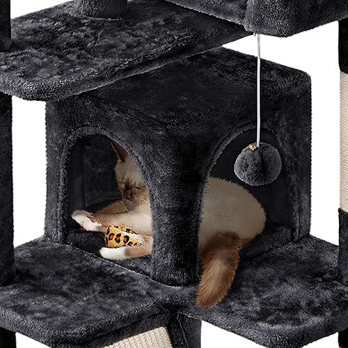 Miniatura 7 de Yaheetech Árbol para gatos, torre para gatos de 57 pulgadas con condominio doble, tabla de rascar y canasta, muebles para gatos de interior, gatito,