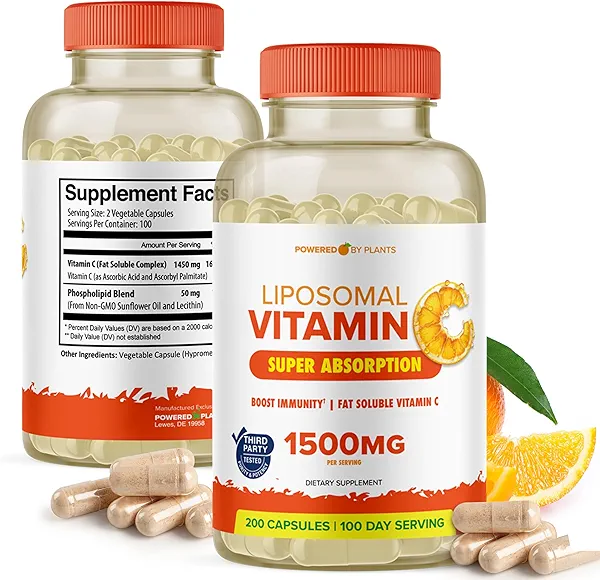POWERED X PLANTS Liposomal Vitamin C Capsules 1500mg Cistanche Tubulosa with Fadogia Agrestis - Promotes Vitality - Natural Supplements for Men & Women with Bioperine, 90 Servings