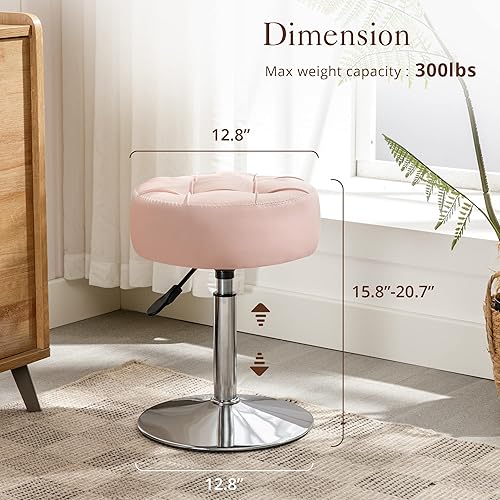 Miniatura 2 de LUE BONA Taburete de tocador ajustable, silla giratoria de 360 para sala de maquillaje, taburete rosa para tocador, pequeños taburetes de tocador de