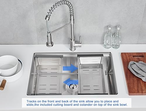 Miniatura 5 de MENATT Fregadero de cocina con estación de trabajo de montaje inferior de 25 pulgadas, fregadero de cocina hecho a mano de acero inoxidable de 25 x