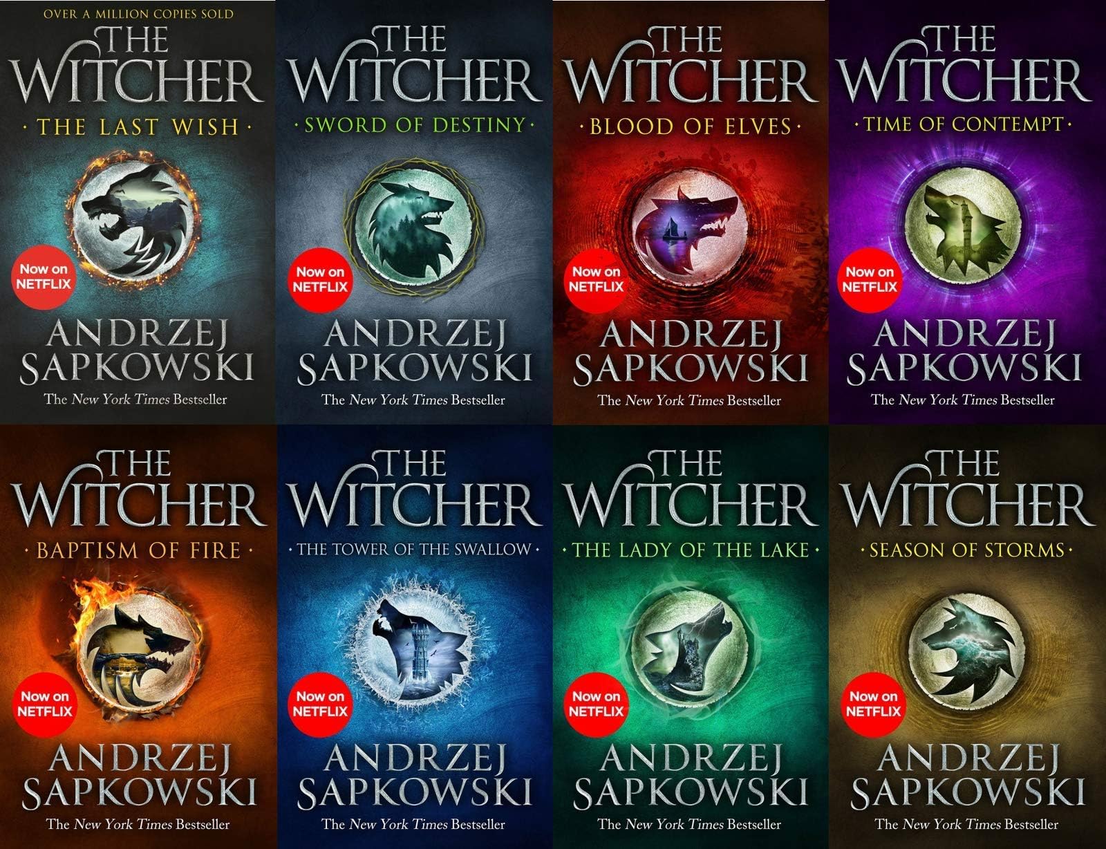 โ Andrzej Sapkowski Witcher Series 8 Books Collection Set (The Last Wish,Sword of Destiny,Blood of Elves,Time of Contempt,Baptism of Fire,Tower of the Shadow