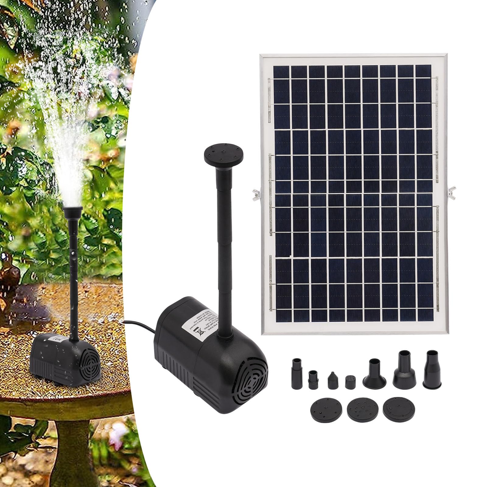 Pompa solare per ruscello, 10 W, 1000 l/h, pompa solare per cascata, giardino, stagno, fontana, fontana, gioco d'acqua