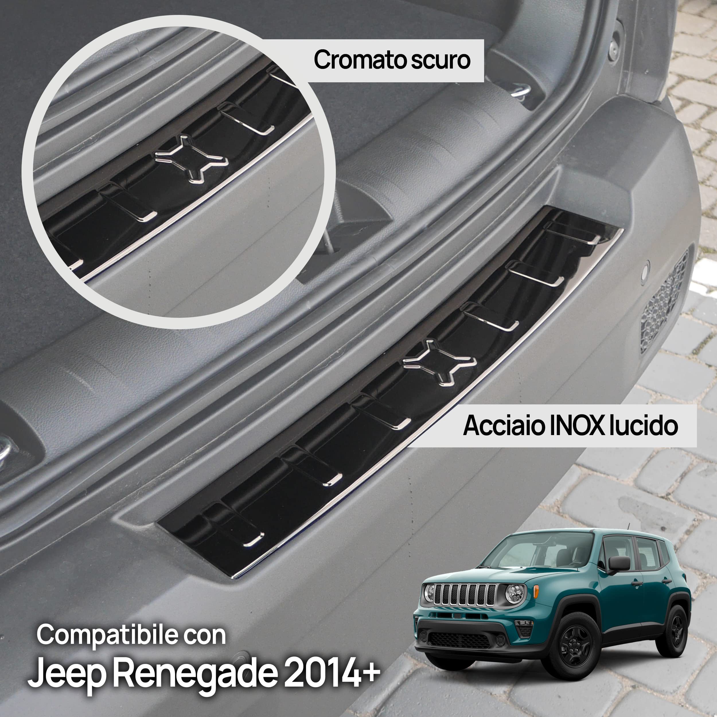 Chromemaster Protezione Posteriore Compatibile Jeep Renegade 2014- Acciaio INOX Lucido Grafite Lucida