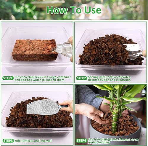 Miniatura 4 de Riare Paquete de 4 sustratos de chips de coco para plantas, ladrillo de cáscara de coco 100% orgánico de 4.4 libras con baja EC y pH equilibrado