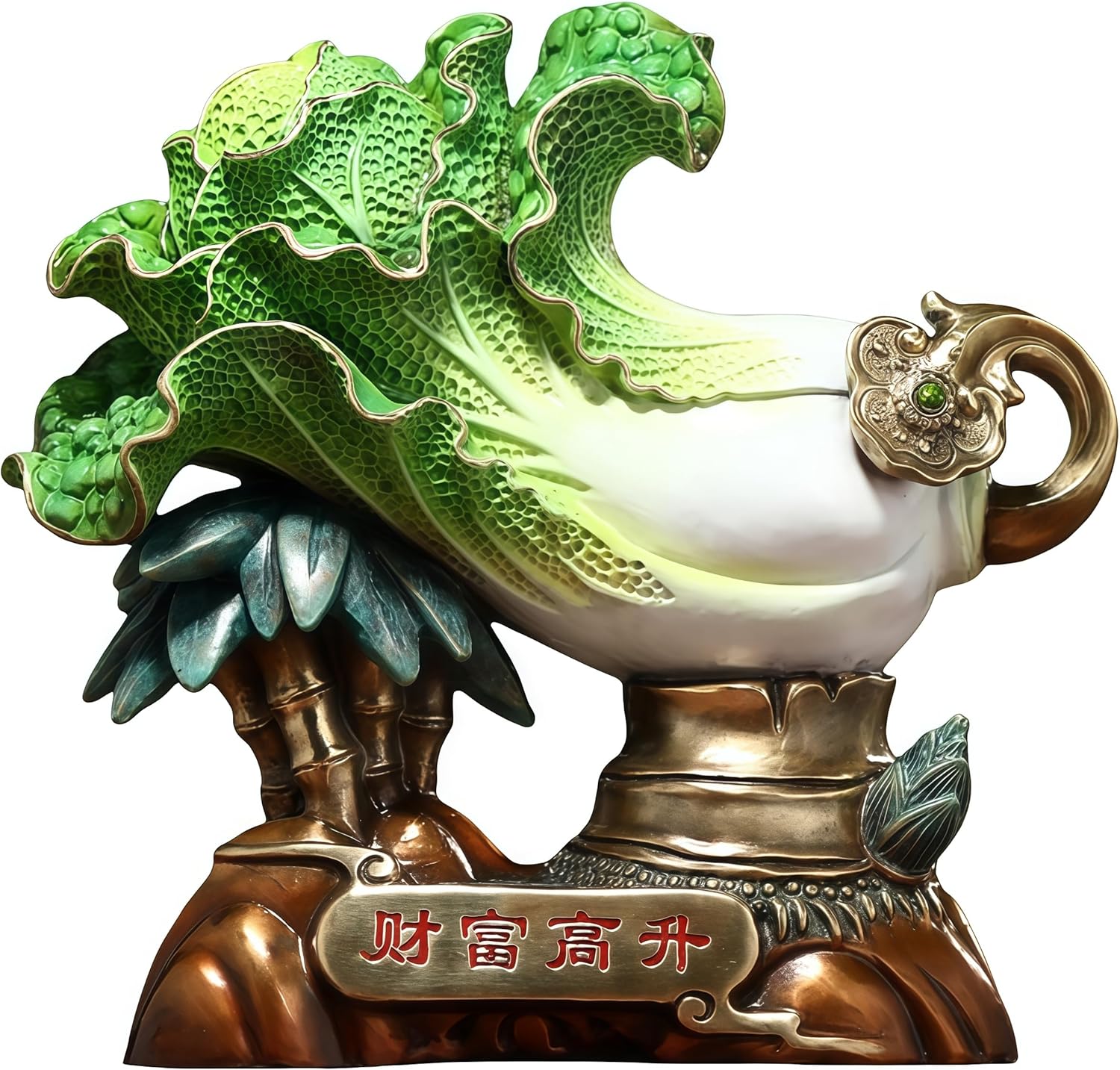 Top Brass Yu Bai CAI, Yubaicai, Artificial Chinese Cabbage, Fake Faux Cabbage, Artificial Vegetables, Fake Faux Vegetable Gifts, Feng Shui Decor & Gifts for Home, Feng Shui Statue