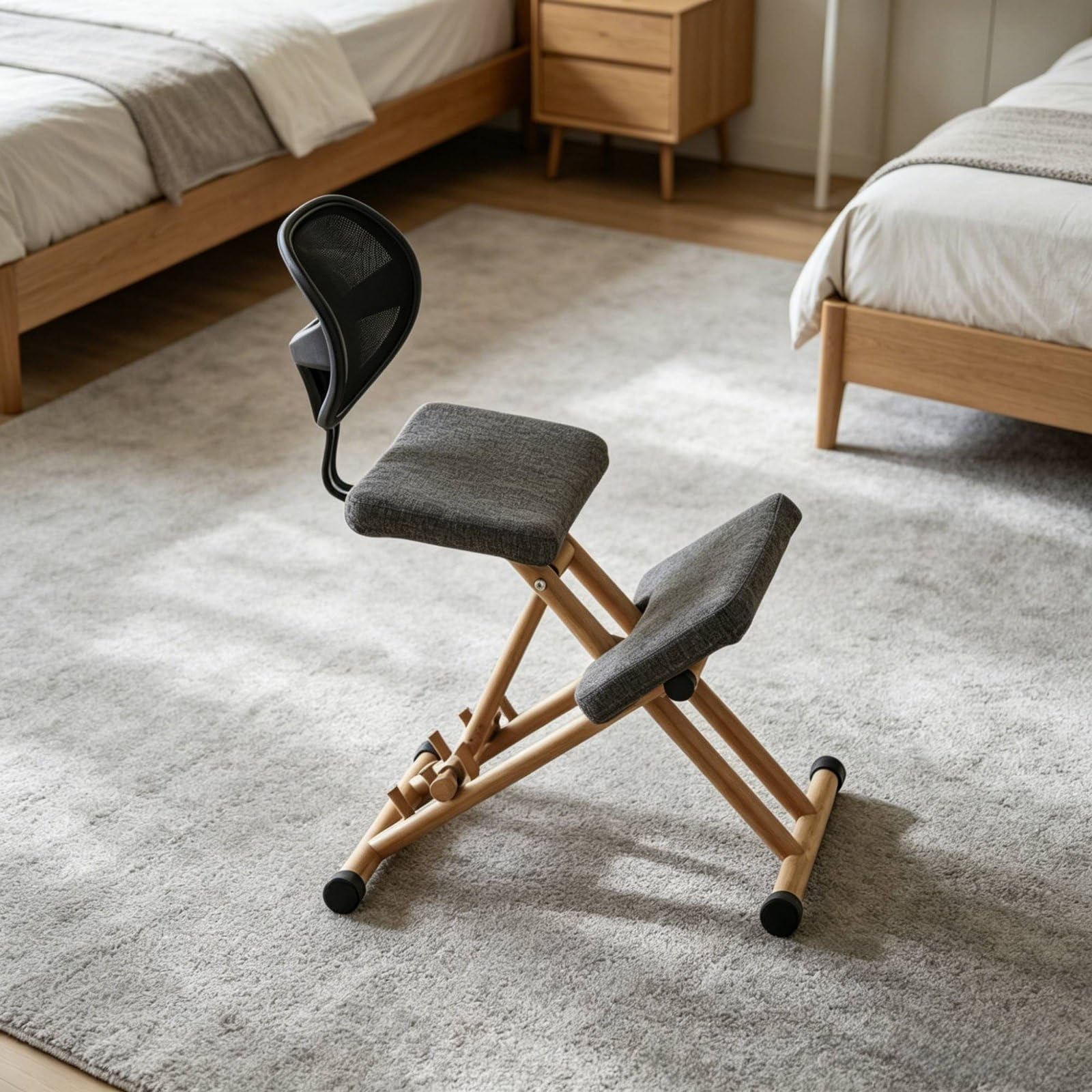 Qianly Silla de Rodillas Ajustable Silla Correctora de Postura Plegable Taburete Ergonómico Rodillas para Niños, Estudiantes, Dormitorio, Gris, con Respaldo