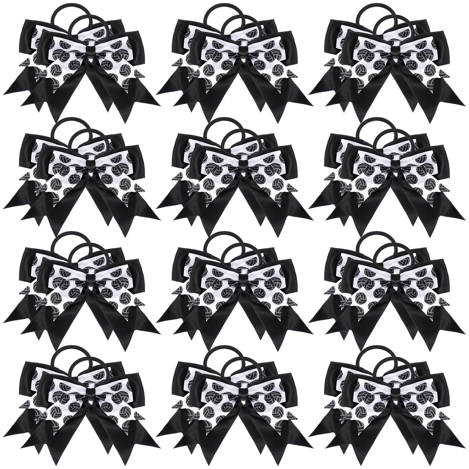 MTLEE 24 Pcs Volleyball Hair Bows Sports Cheerleader Gifts 6 Inch Elastic Volleyball Hair Ties Cheerleading Hair Tie Bow Ribbon Hair Bands Ponytail Holder Hair Accessories for Girls Players Teams