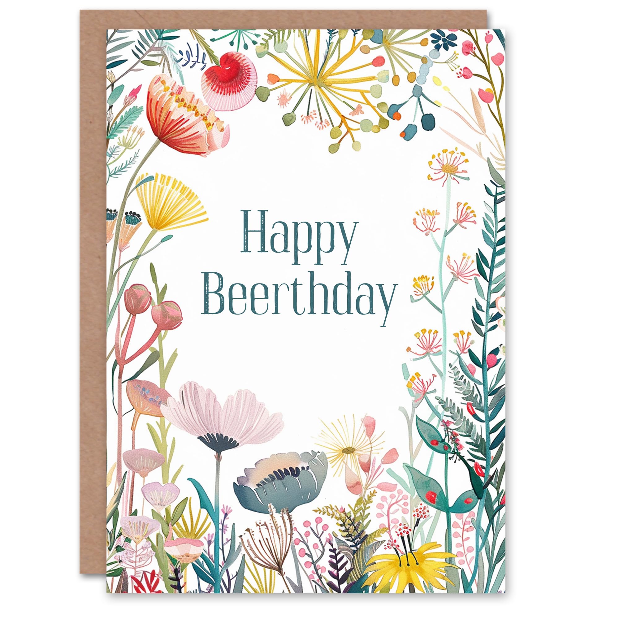 Artery8 Women's Birthday Card - Happy Flowers Beerthday Beer Lover Funny Greeting Card
