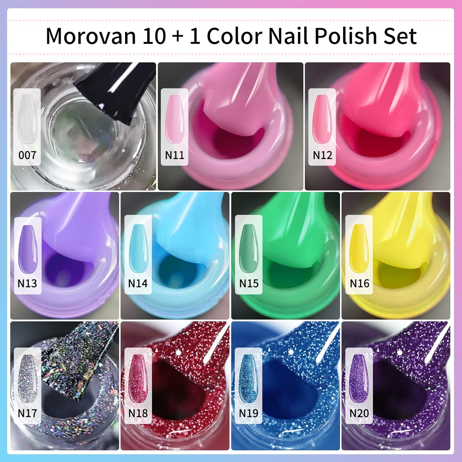 Morovan Nail Polish Set - 0.33oz with Top Coat Nail Polish Remover 10 Colors Base Coat Primer Glitter Nail Polish Kit Quick-Dry Finger Nail Polish : Beauty & Personal Care