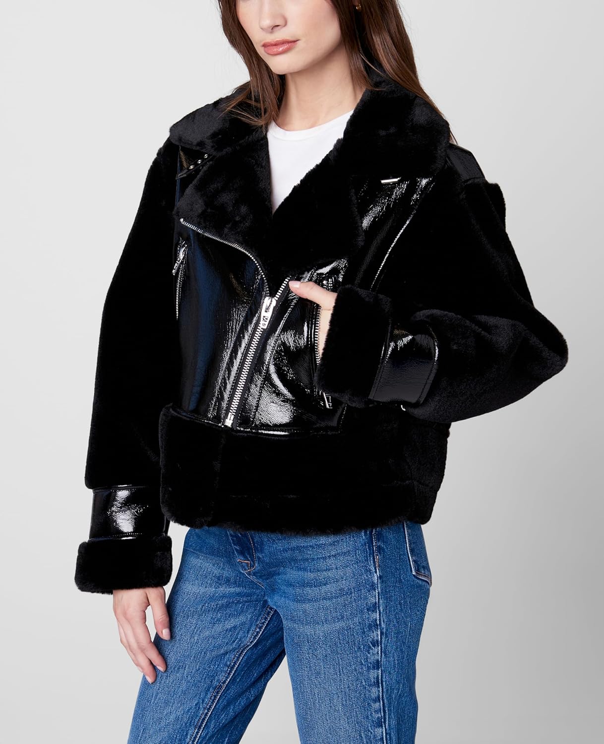 [BLANKNYC] womens Vegan Leather Bonded Moto Jacket - Image 3