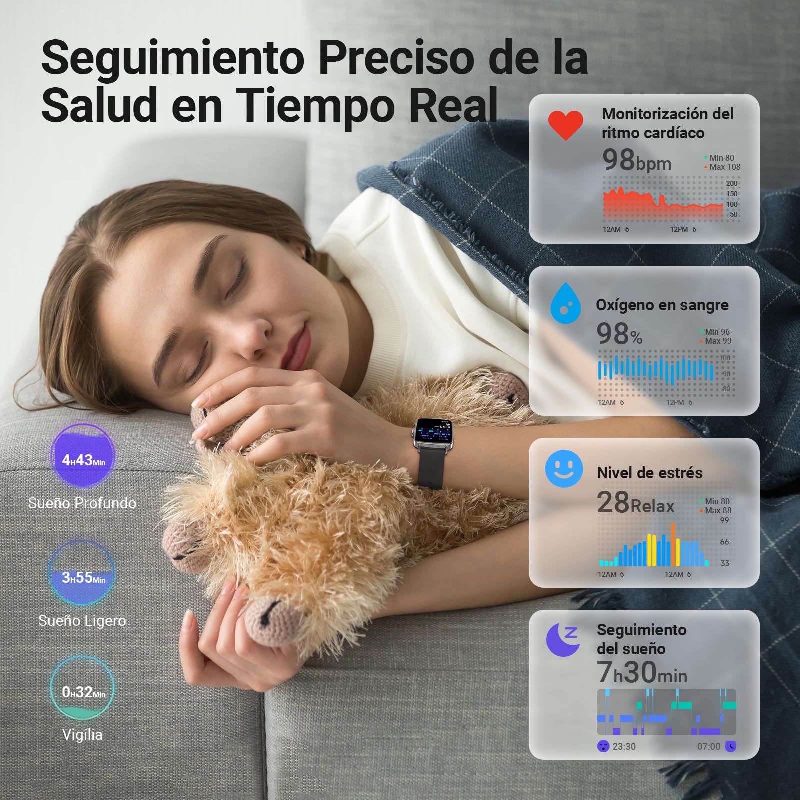 Fitpolo Reloj Inteligente Hombre, 1.85" Smartwatch con Llamadas Bluetooth y Whatsapp Notificación, Pulsómetro, IP68 Pulsera Actividad con 100+ Modos Deportivos, Monitor de Sueño para Android iOS