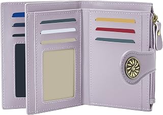 Small Wallets Woman Leather 2 ID Windows Bifold RFID Blocking Credit Card Holder Wallet with Zipper Coin Pocket