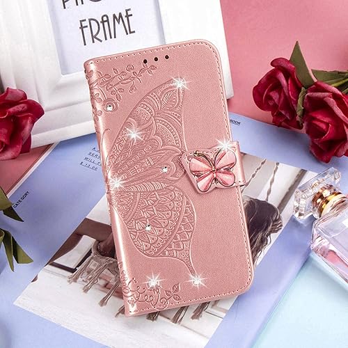 Miniatura 6 de Funda tipo cartera para Samsung Galaxy A13 5G, diseño de mariposa de piel sintética con cierre magnético y tarjetero para Galaxy A13 5G Rhinestone