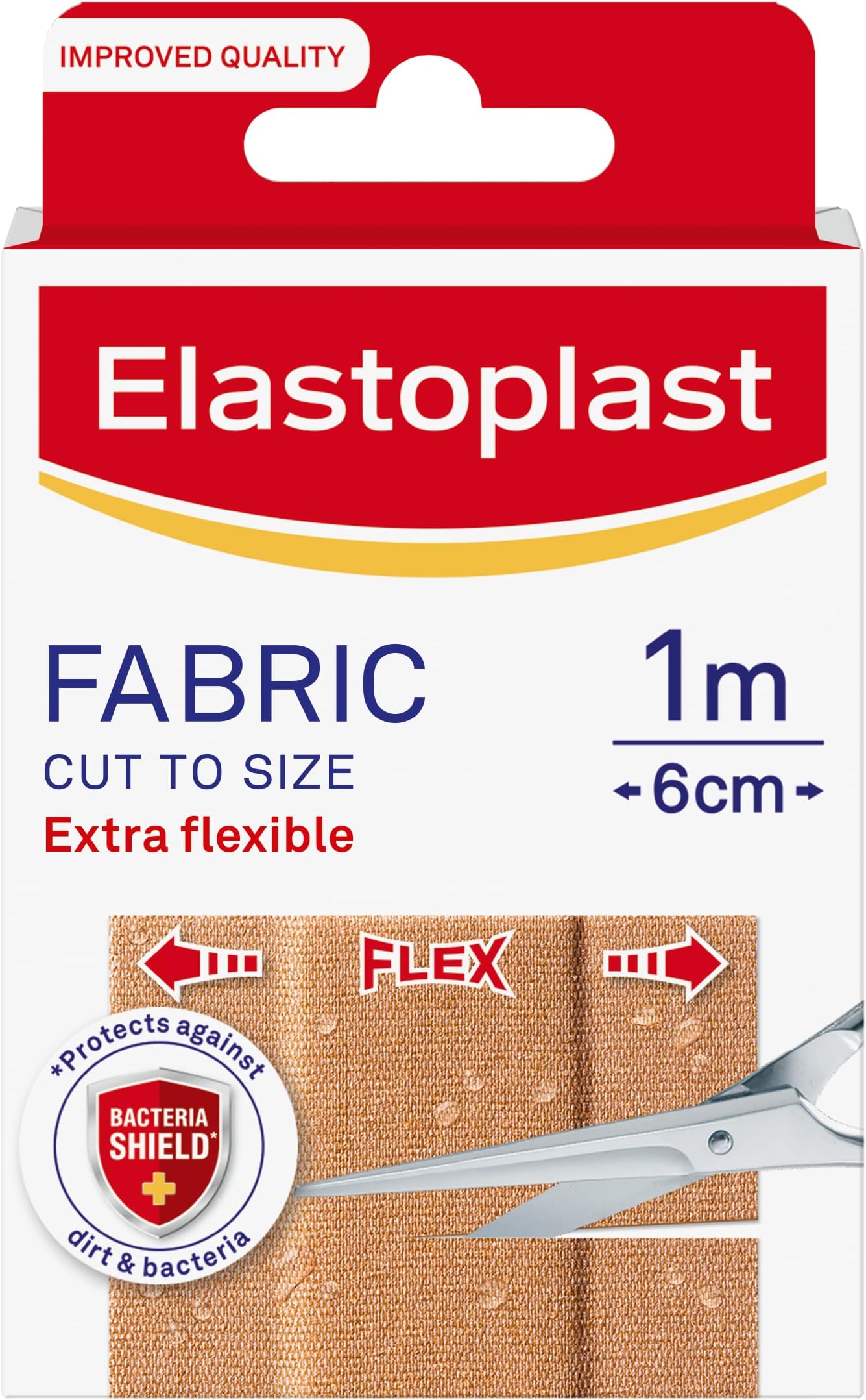 Elastoplast Fabric Cut to Size (1 m x 6 cm), Extra Flexible Wound Care, Moves with the Body, Water-Repellent & Breathable, 10 Strips
