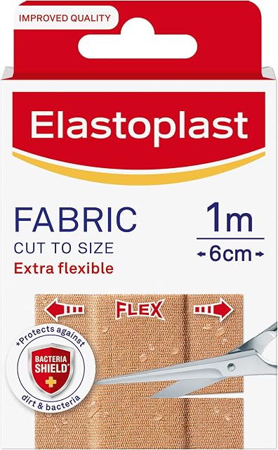 Elastoplast Fabric Cut to Size Plasters (1m x 6cm), Extra Flexible Fabric Plasters Move with the Body, Water-Repellent & Breathable Large Plasters Help Protect Wounds