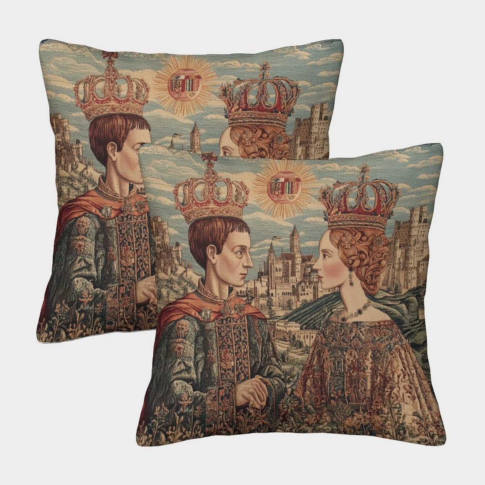 kaiyun 2 Pack Castle And Mountain Landscape Personalised Cushion Cover Royal Figures Home Sofa Decoration 45x45cm Pillow Covers