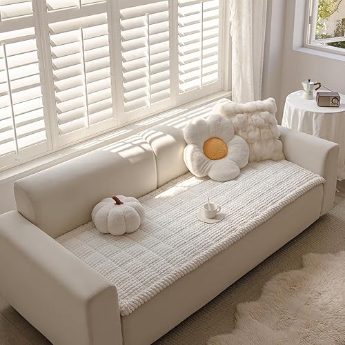 Miniatura 2 de Funda de sofá para perros, lavable, funda mullida para sofá de 3 cojines, apta para mascotas, funda de sofá antideslizante (blanco, 27.6 x 59.1