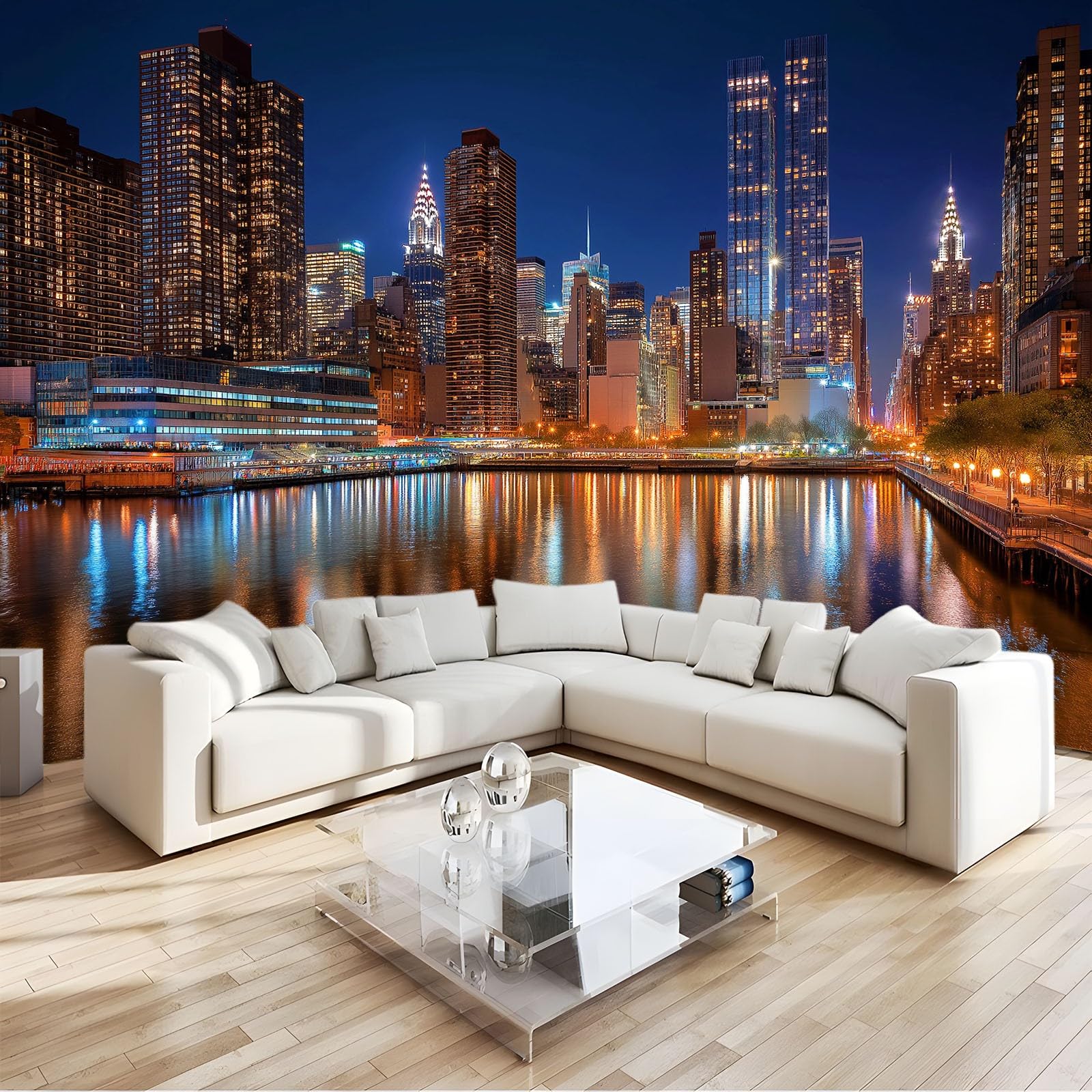 Générique Panoramiczna tapeta architektura miasta, ciemnoniebieski mural XXL miasto horyzont 350 x 256 cm nowoczesna fototapeta do pokoju dziecięcego - fototapeta z włókniny
