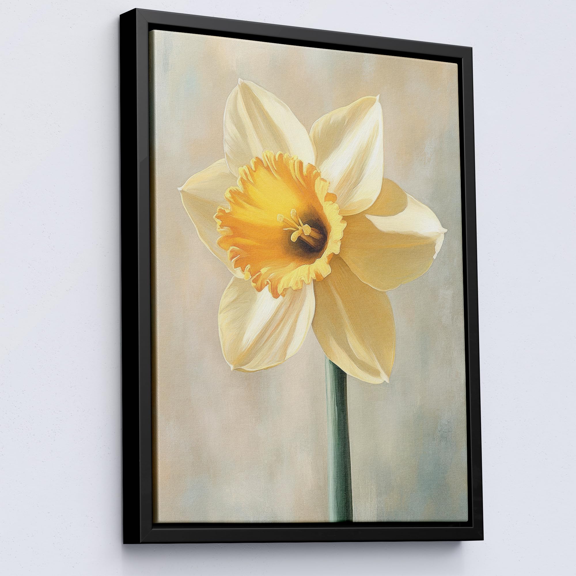 Lithobee - Minimalist Daffodil Flower Artwork with Soft Tones Black Framed Canvas 24x18inch(64x48cm) - Style No: 730