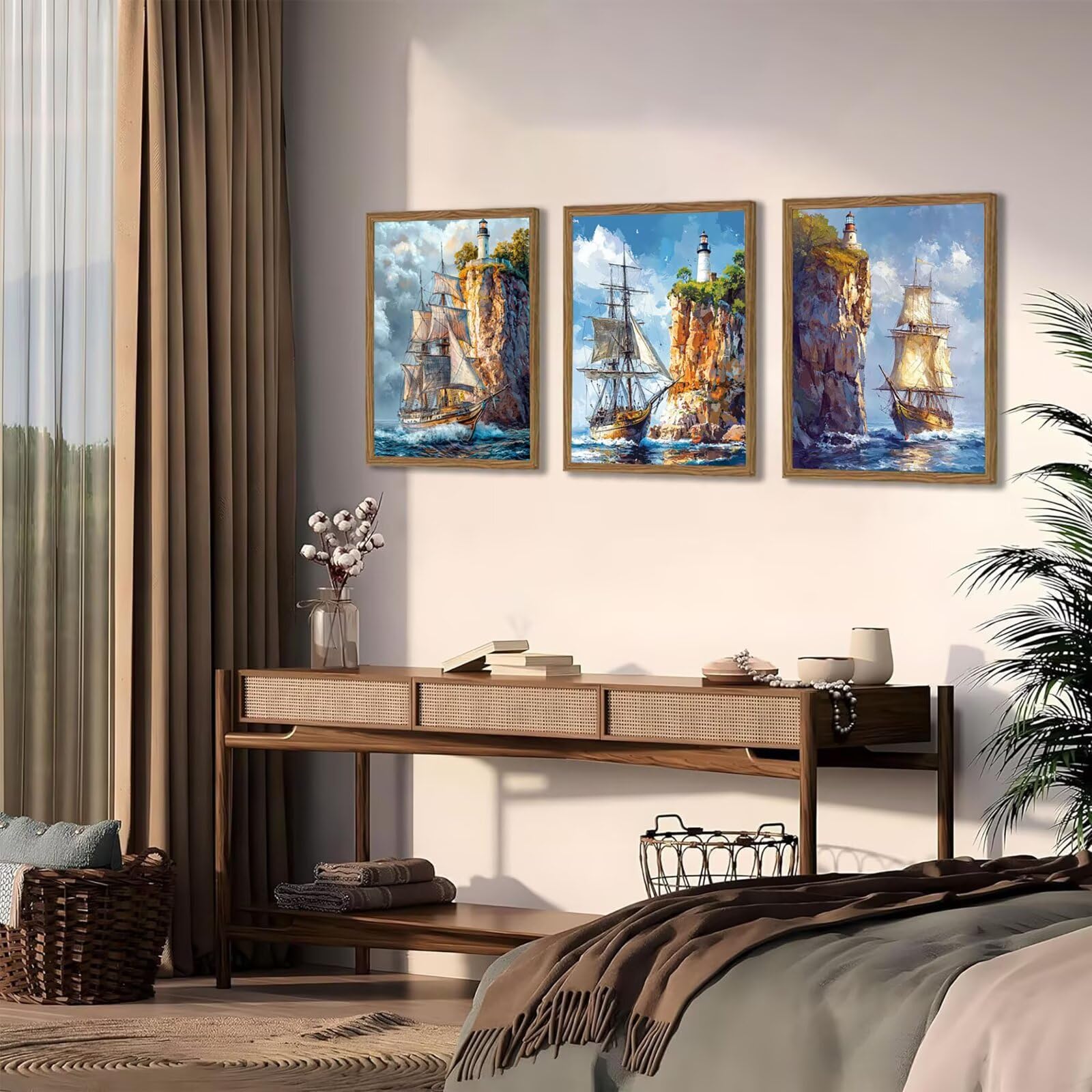 Cnyaunfi 3 Pezzi Oceano Pittura Diamante Fai-Da-Te 5D Blu Diamond Painting Kit Completo per, Hobby Creativi Adulti, Pittura Diamante Artigianale Per La Decorazione Della Parete Di Casa 70x90cm YF-3391