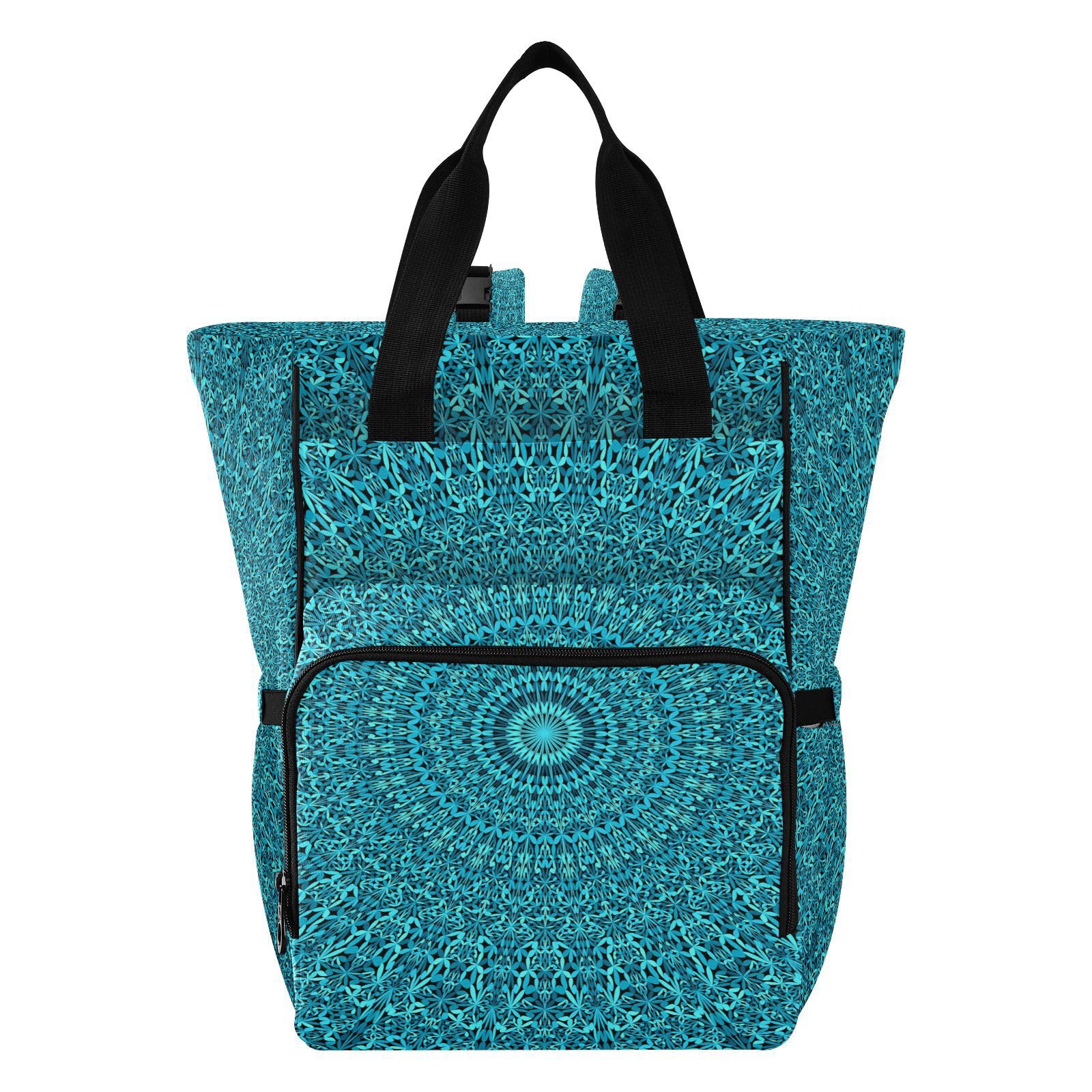 Bolsa de pañales impermeable y elegante para bebé, mochila para compras casuales, viajes, azul mandala verde azulado, Varios colores, 1 size, Moderno / Equipada