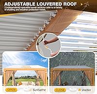 Vista 3 de MELLCOM Pérgola con Persianas – Pérgola de Aluminio de 10 x 10 pies con techo de persianas ajustables y cortinas y redes impermeables