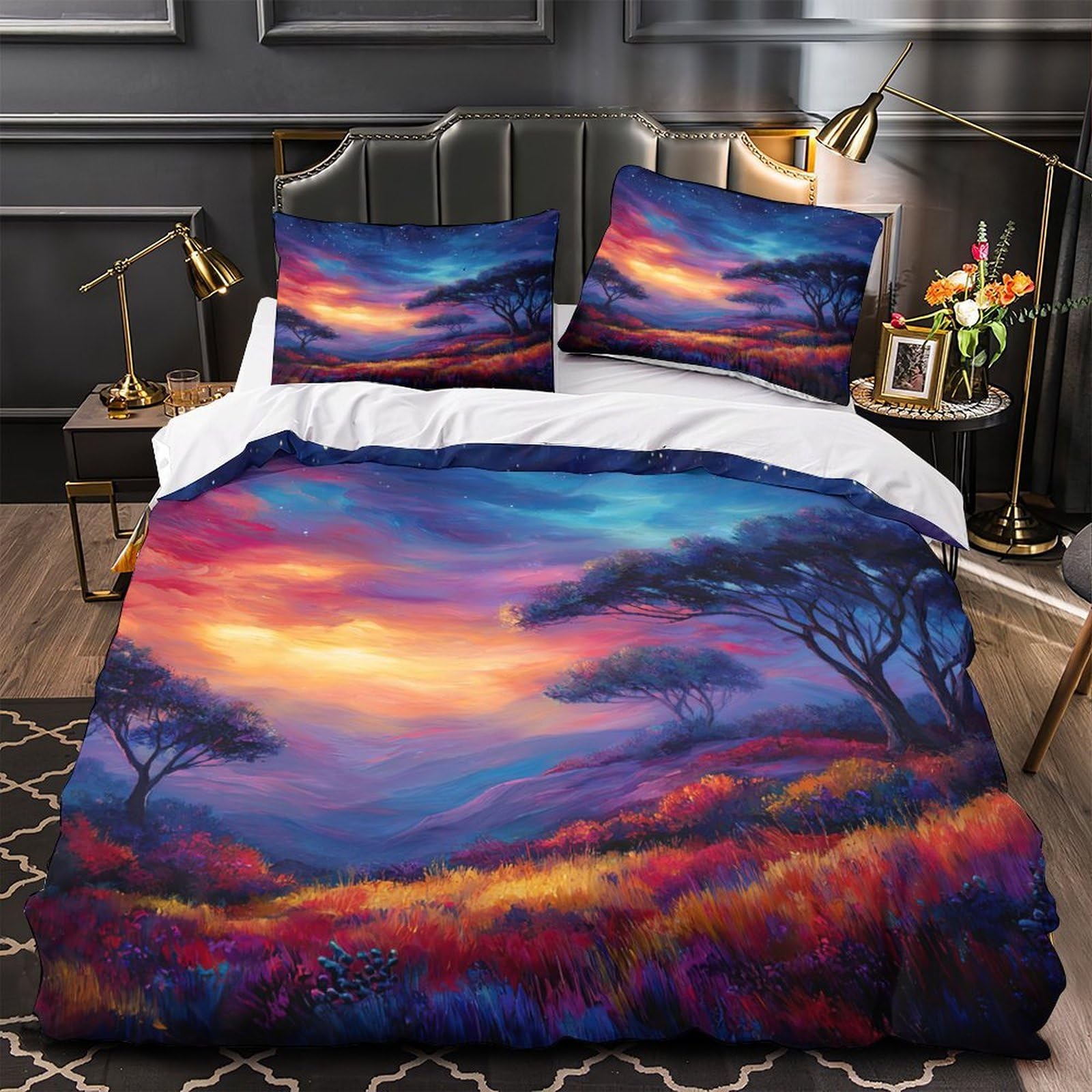 Housse de couette microfine ultra douce effet 3D aquarelle florale haut de gamme