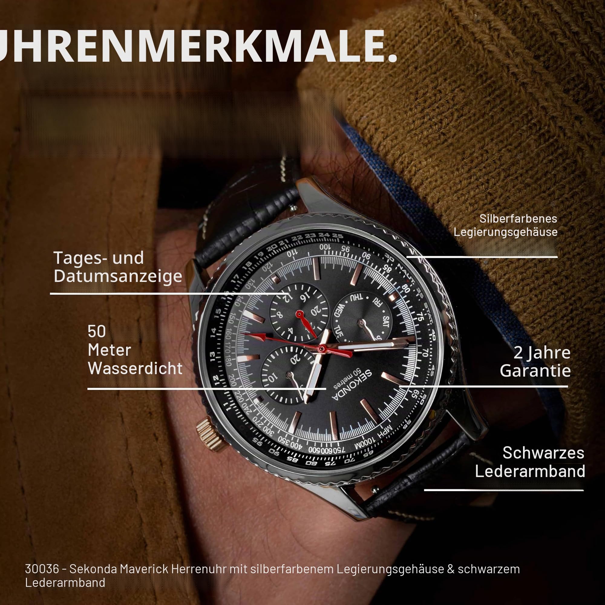Sekonda Maverick Herren-Quarzuhr mit Analoganzeige, 43 mm