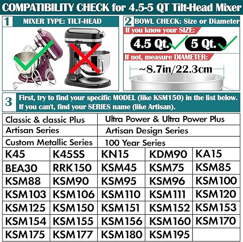 Miniatura 7 de Accesorio de batidor resistente para batidoras KitchenAid de 4.5 a 5 cuartos de galón de cabeza inclinada, látigo de alambre de acero inoxidable