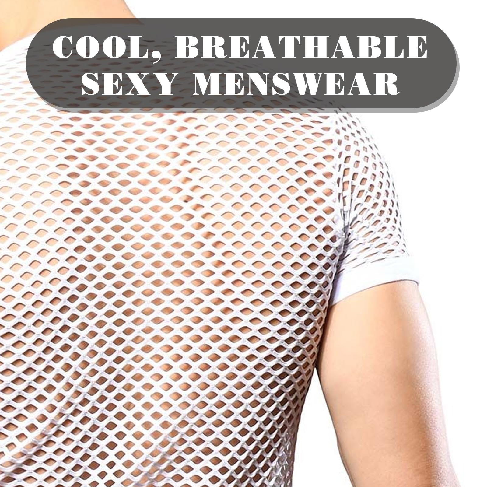 Hombre Camiseta de Malla Interior Sexy Hueca Ejercicio (Blanco)