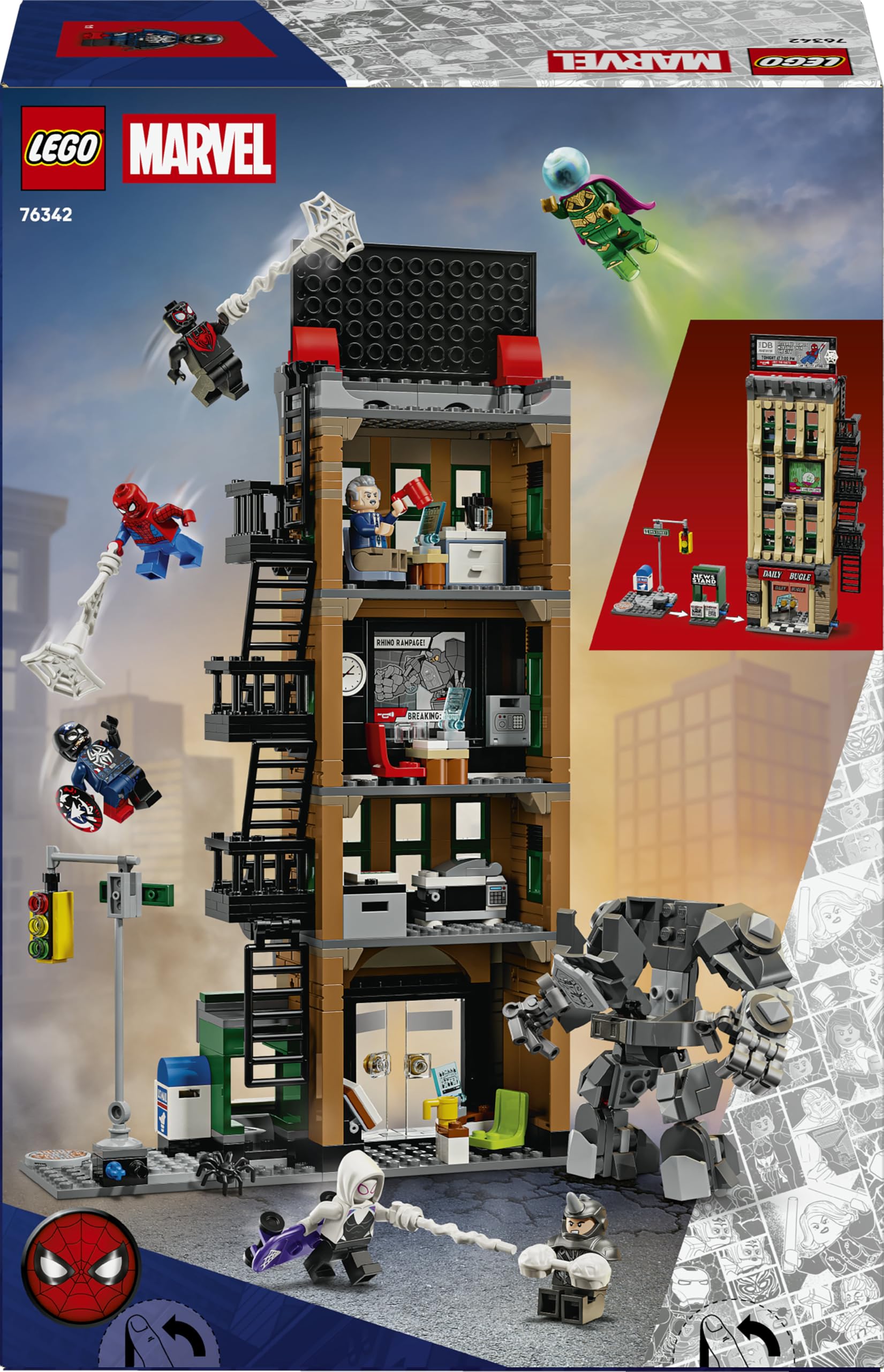 LEGO | Marvel Spider-Man vs. Mysterio: El Daily Bugle - Superhéroe de Juguete con Figura de Acción Meca y 7 Minifiguras - Regalo de Cumpleaños para Niños de 10+ Años y Fans de Las Películas - 76342