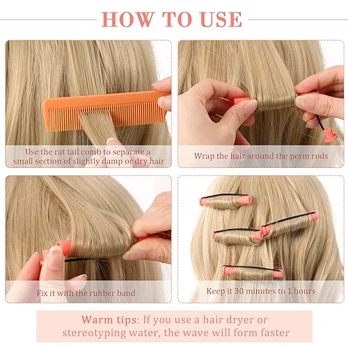 Miniatura 3 de 48 varillas de permanente para el cabello, varillas de onda fría, rizadores de plástico con peine de cola de pinta, peine de cola de rata, para