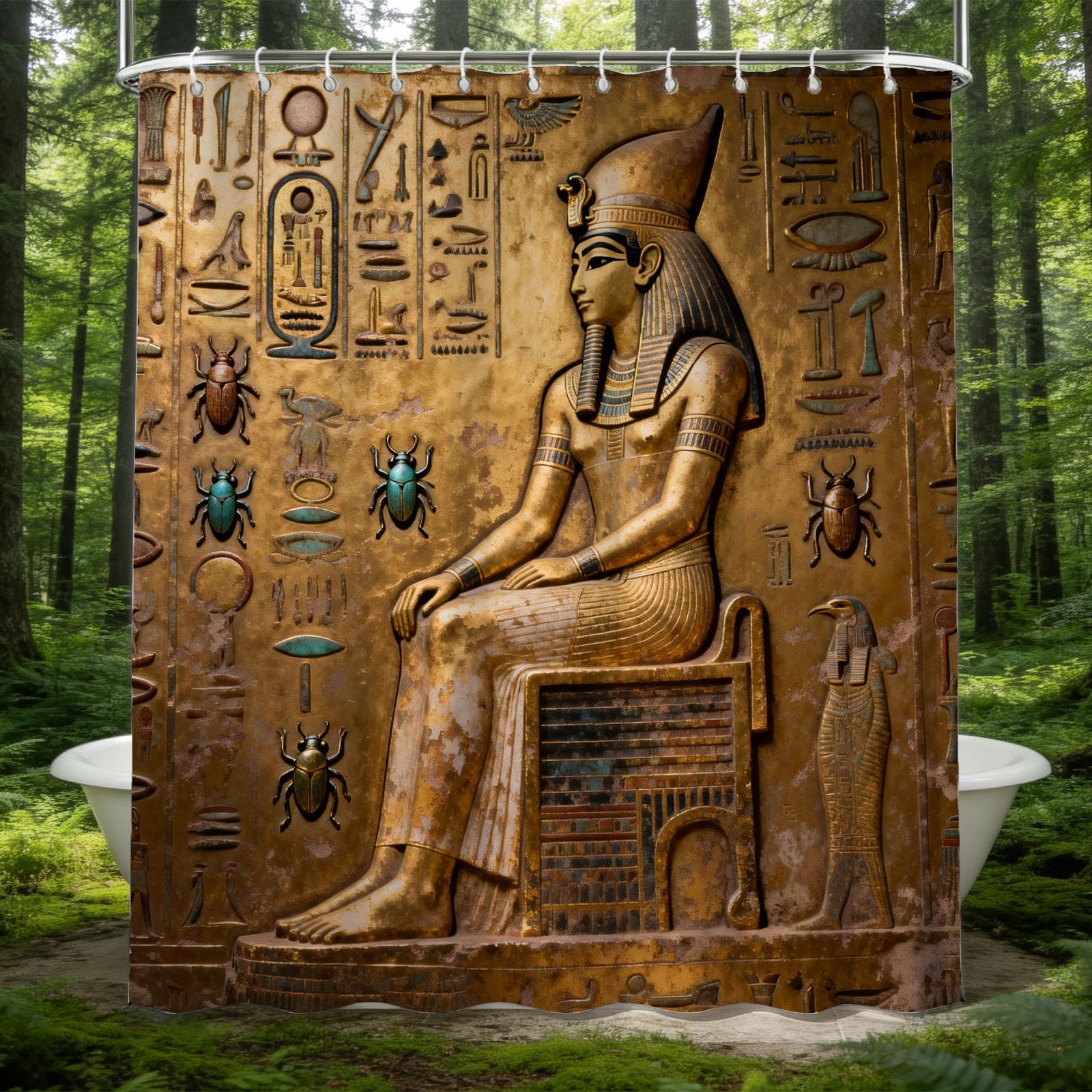 Hongduo 3D Pharaoh Statue Shower Curtain for Stalls Bathtubs Unique Exotic Bathroom Decor Shower Curtain Set Polyester Fabric Waterproof 180x200cm/71X79 Inch with Hooks