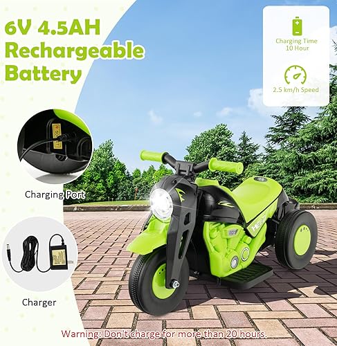 Miniatura 4 de HONEY JOY Motocicleta de paseo de 6 V con fabricante de burbujas, luz LED, música, pedal de pie, adelanteatrás, motocicleta eléctrica de 3 ruedas