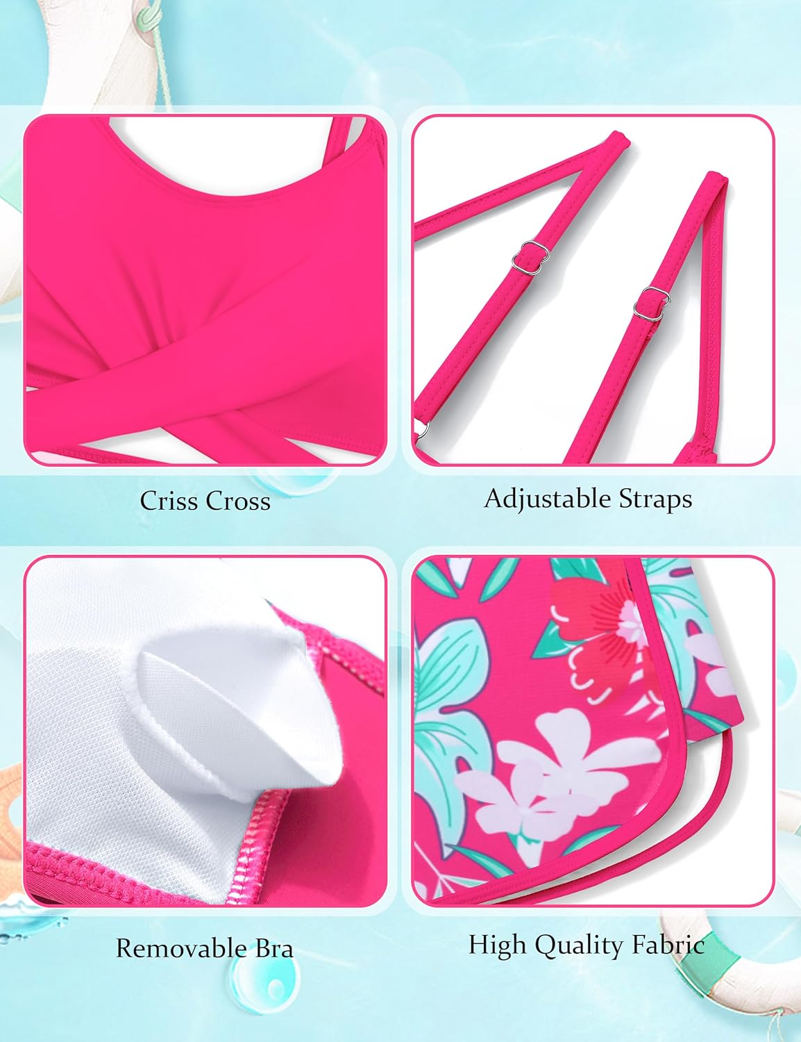Girls Swimsuit 3 Piece Bathing Suit Criss Cross Bikini Set Girls' Swimwear with Shorts 7-16T - Image 5