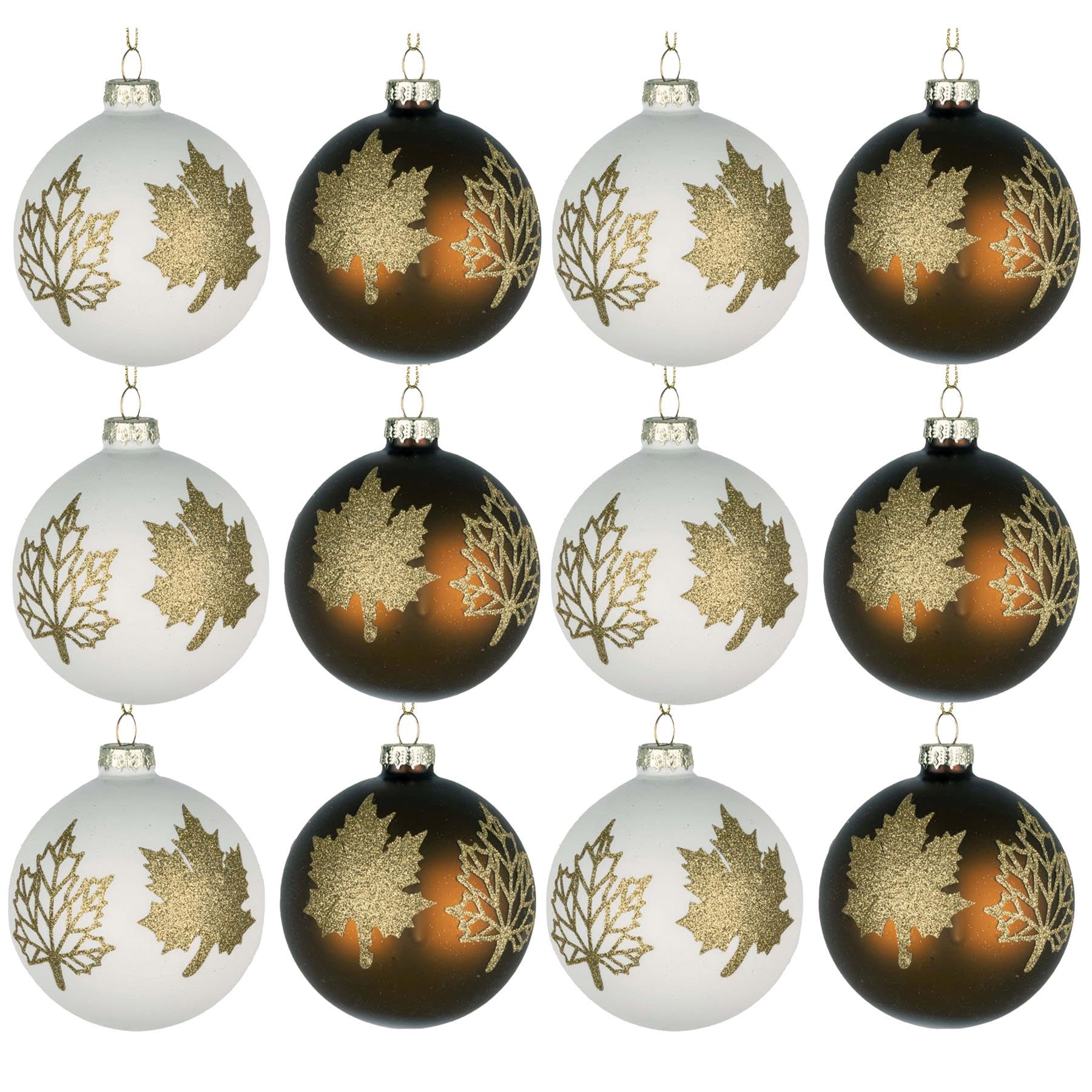 12Pcs/80mm Glass Baubles Christmas Tree Balls Spheres Hanging Ornaments Set Assorted Designs Xmas Tree Decorations
