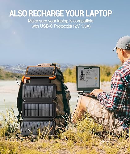 Miniatura 4 de 20,000mAh PD Cargador Solar Plegable-Naranja Plus 20,000mAh 18W Cargador Solar 10W Banco de Energía Inalámbrico-Verde Oscuro