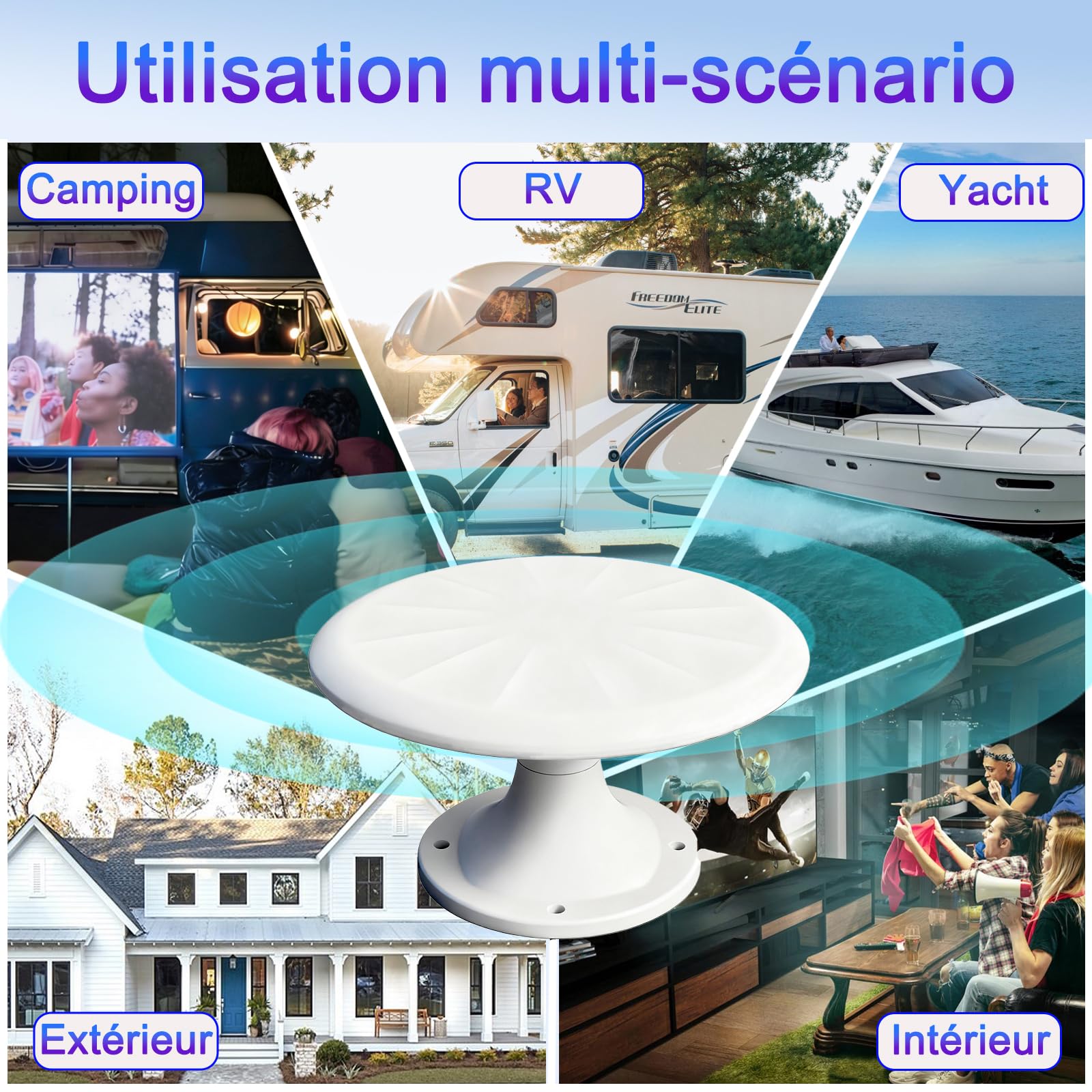 Antenne TV Exterieure Puissante, Antennes TNT Exterieur Puissante | Réception Omnidirectionnelle 720° Antenne TV Exterieur, pour Camping Car, Caravane, Fourgon, Van, Camion, Bateau, 35FT Câble