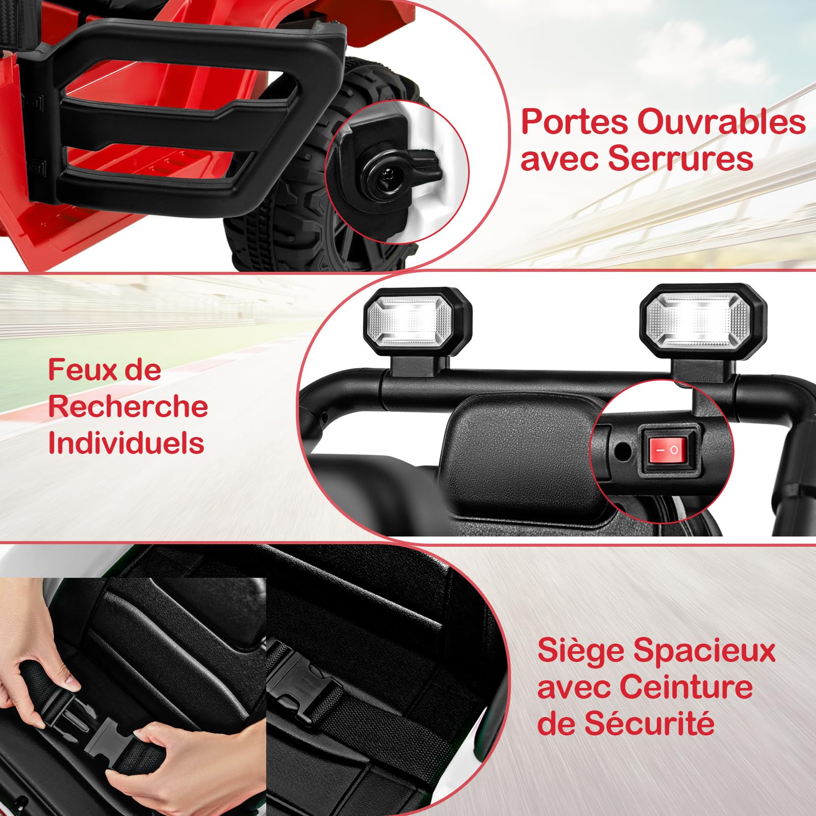 COSTWAY 12V Voiture Électrique Enfant avec Télécommande 2,4G, Buggy Électrique Enfant avec Musique & Phares LED, 3-6 km/h, Démarrage Progressif pour 3 Ans+ (Rouge)