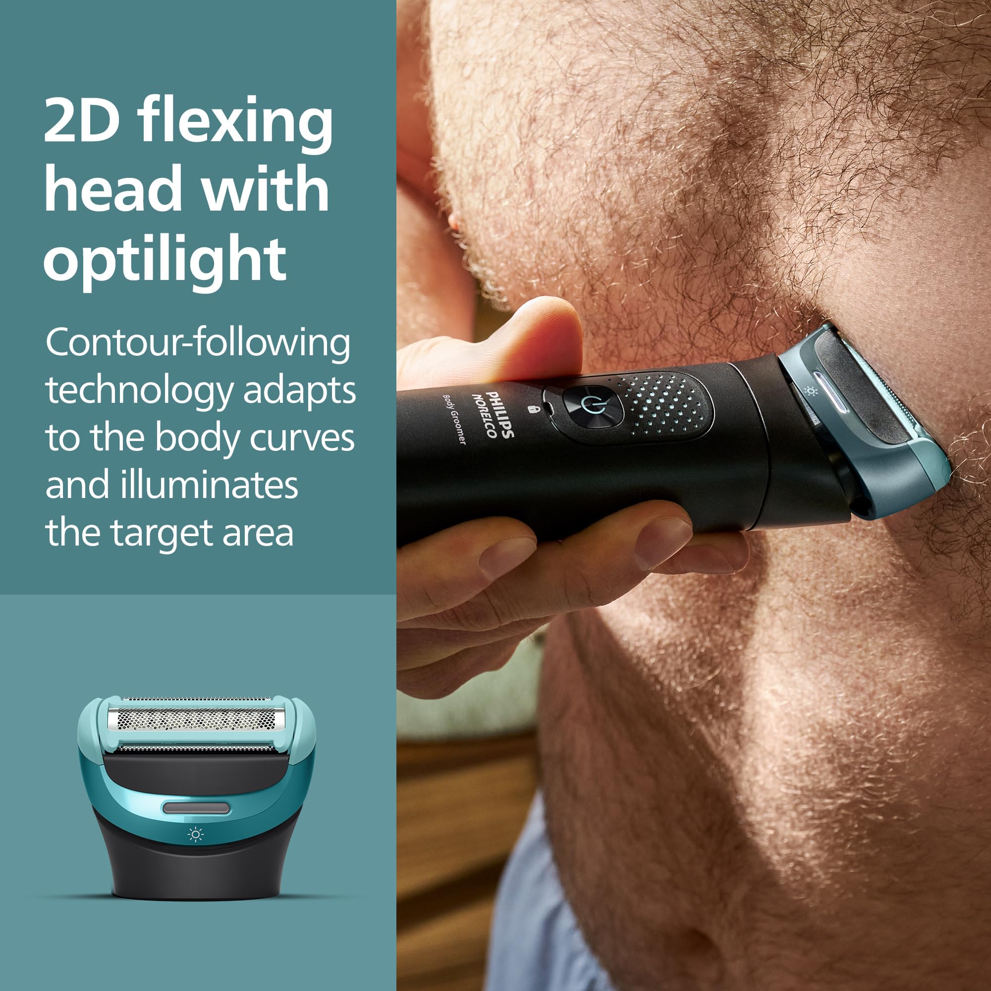 Philips Norelco Body Groomer 9000 Series, Intimate Trimmer for Bi-directional Use & Waterproof Wet Dry Body Shaver System with Foldable Back Attachment & UV Cube Cleaner, BG9485/50