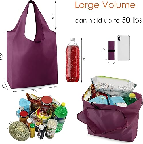 Vista 203 de BeeGreen Bolsas para comestibles, lavables a máquina, paquete de 12 bolsas extragrandes reutilizables, resistentes, plegables con banda Moss Marrs