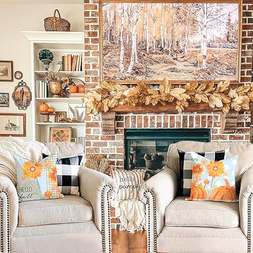 Miniatura 3 de Juego de 4 fundas de almohada decorativas de otoño de 18 x 18 pulgadas, diseño de girasol, margarita, calabaza, decorativas, otoño, Acción de