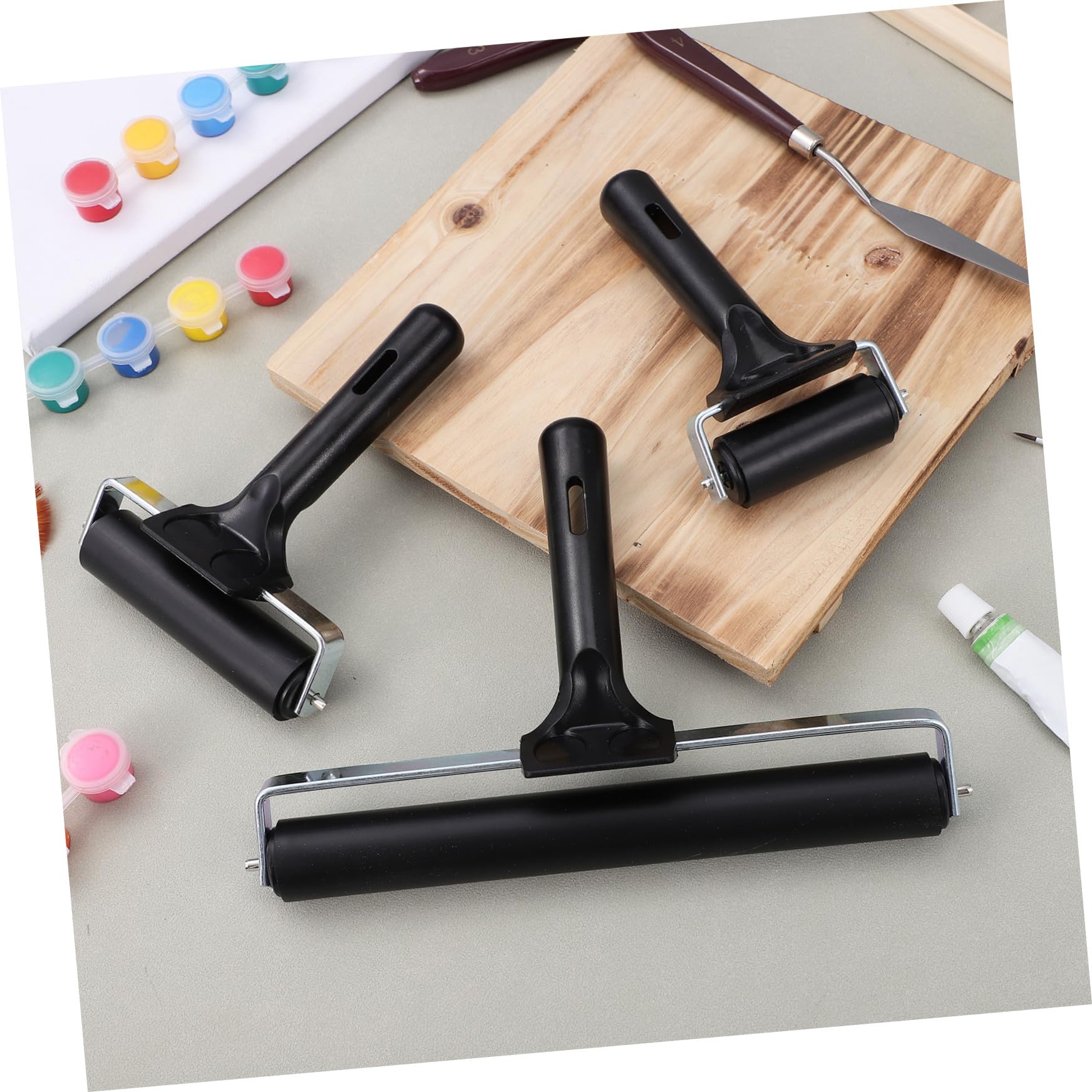 Rodillos de Impresión Reutilizables de Goma Negros, 3 Piezas | 6 Cm, 10cm y 20cm, para Printmaking y Scrapbooking, Ligeros y Fáciles de Usar