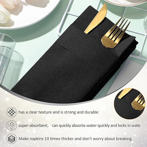 Miniatura 3 de Servilletas de papel desechables Airlaid con tacto de lino, servilletas de papel preplegadas con bolsillo integrado para cubiertos para cubiertos,