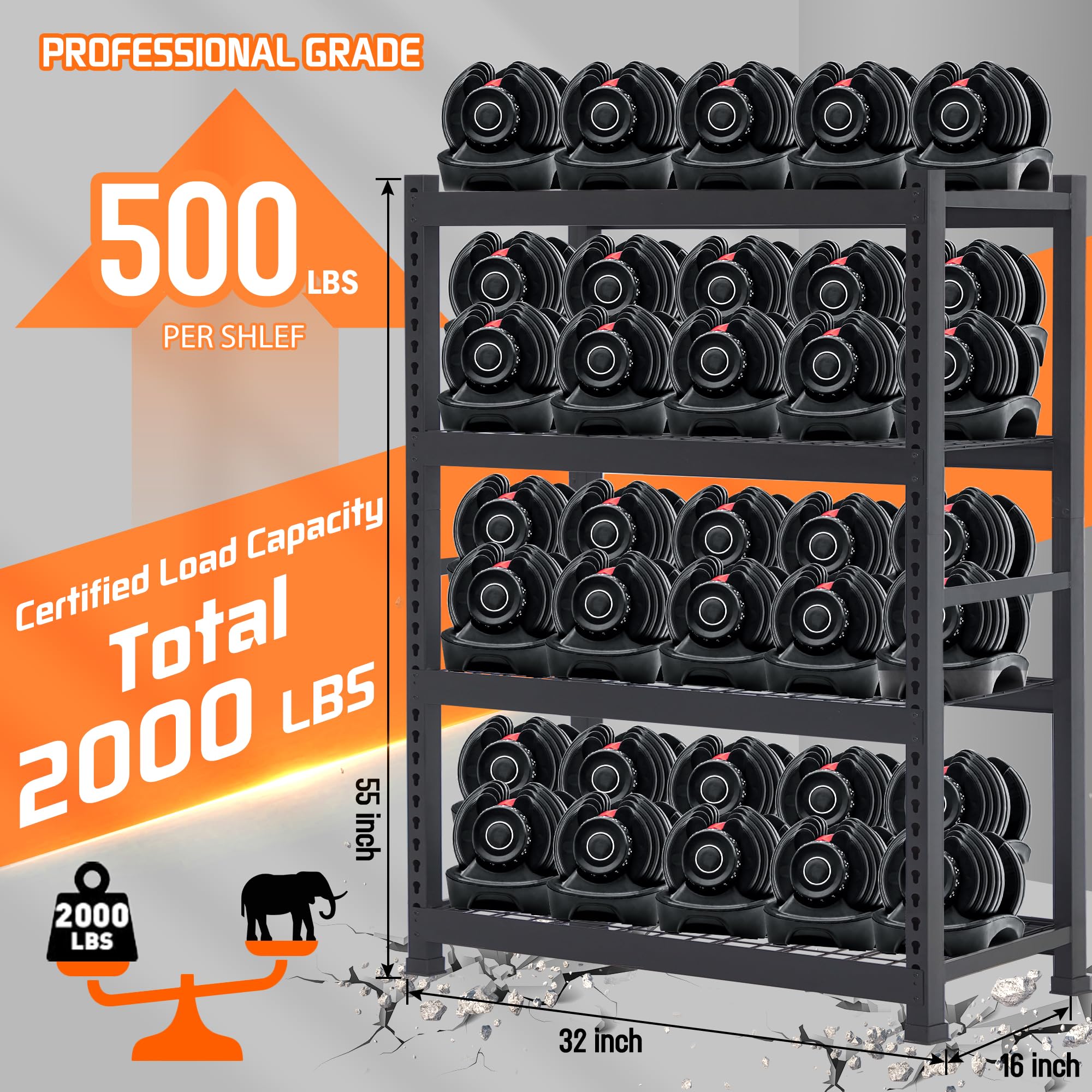 WAREYEASY Garage Storage Shelves Heavy Duty Garage Shelving, 4 Tier Adjustable Metal Shelf, Storage Rack for Warehouse, Basement, Kitchen, 31.8