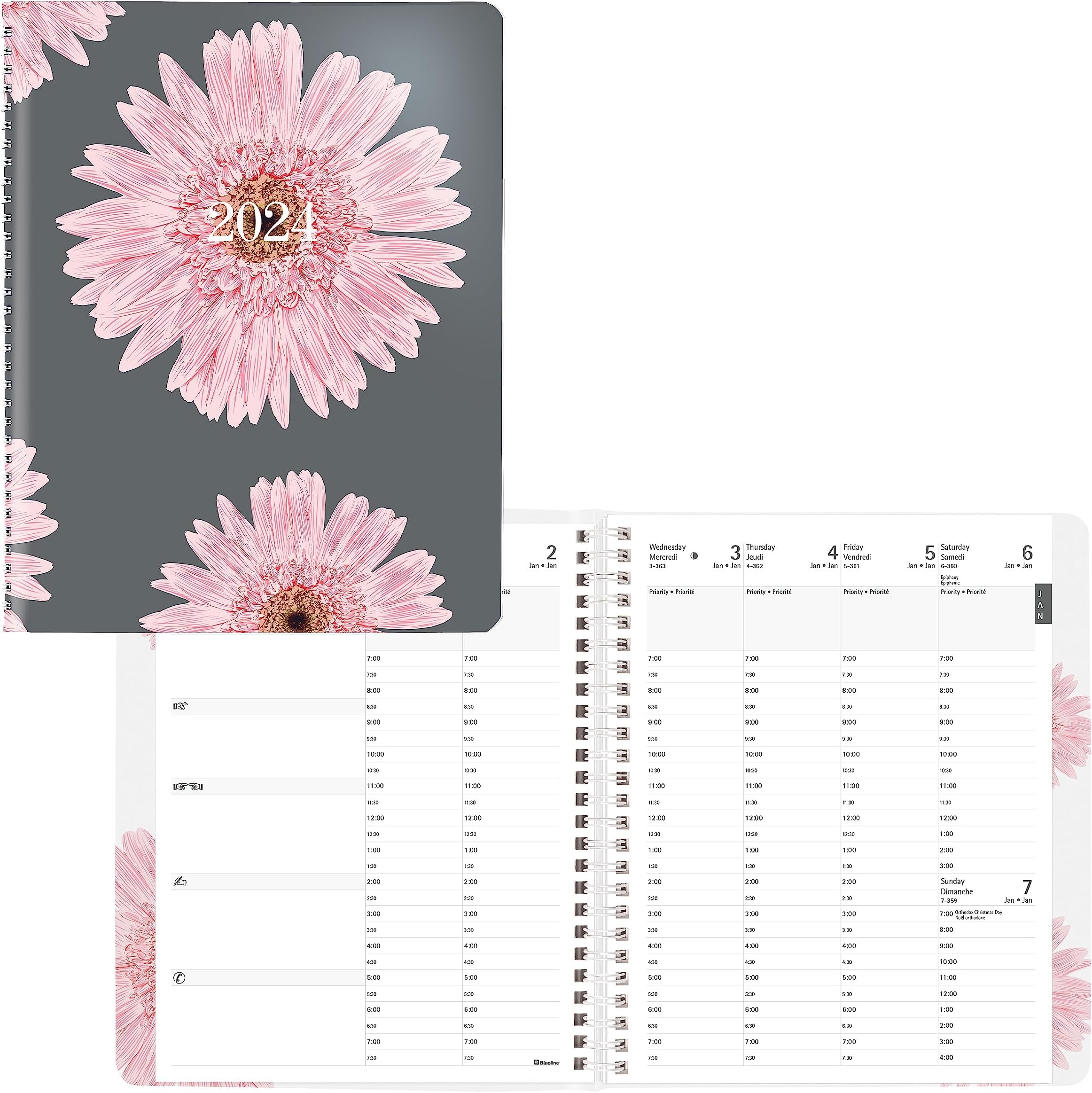 Blueline 2024 Timanager Planifi-Action Pink Weekly/Monthly Planner ...